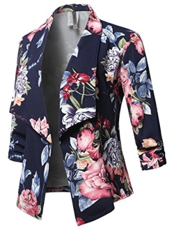 Women's Stretch 3/4 Gathered Sleeve Open Blazer Jacket