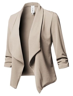 Women's Stretch 3/4 Gathered Sleeve Open Blazer Jacket