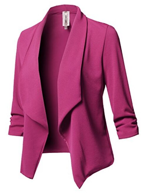 Women's Stretch 3/4 Gathered Sleeve Open Blazer Jacket