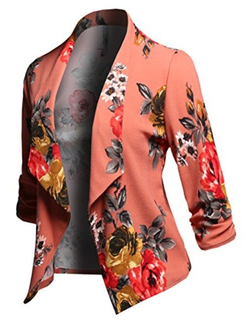 Women's Stretch 3/4 Gathered Sleeve Open Blazer Jacket