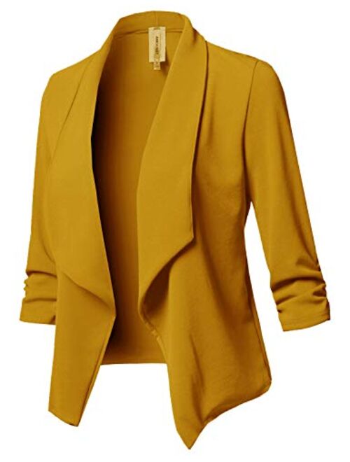 Women's Stretch 3/4 Gathered Sleeve Open Blazer Jacket