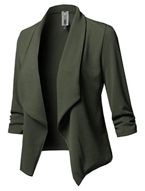 Women's Stretch 3/4 Gathered Sleeve Open Blazer Jacket