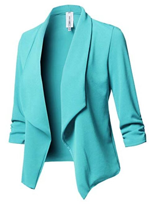 Women's Stretch 3/4 Gathered Sleeve Open Blazer Jacket