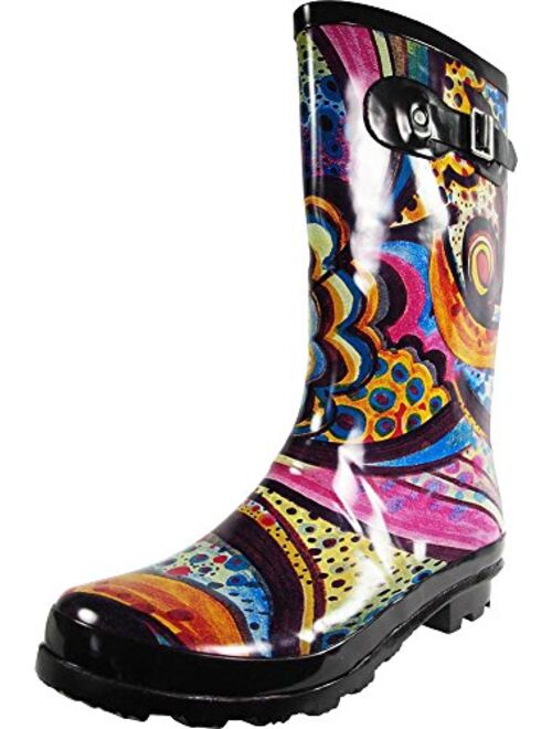 NORTY Women's Hurricane Wellie Glossy  Waterproof Mid-Calf Rainboots