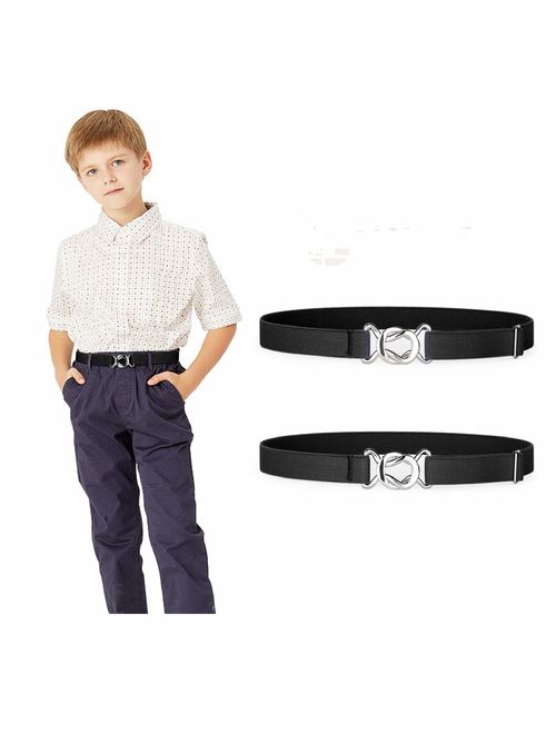 Kids Toddler Belt Elastic Stretch Adjustable Belt for Boys and Girls with Silver Square Buckle 2 Pack by JASGOOD