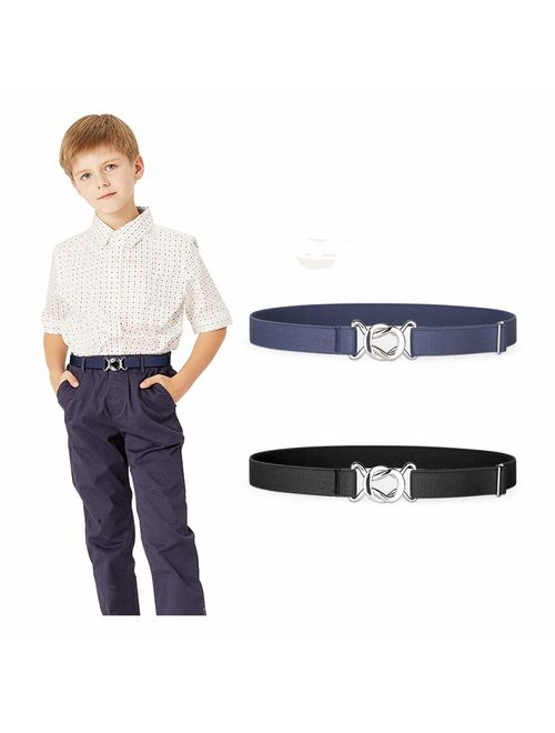 Kids Toddler Belt Elastic Stretch Adjustable Belt for Boys and Girls with Silver Square Buckle 2 Pack by JASGOOD