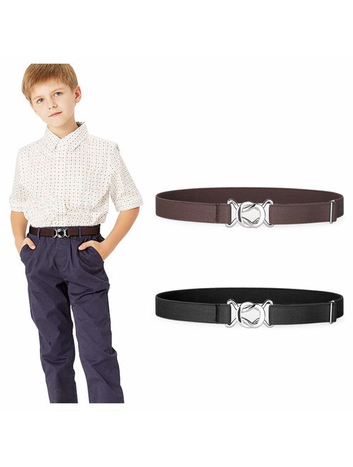 Kids Toddler Belt Elastic Stretch Adjustable Belt for Boys and Girls with Silver Square Buckle 2 Pack by JASGOOD