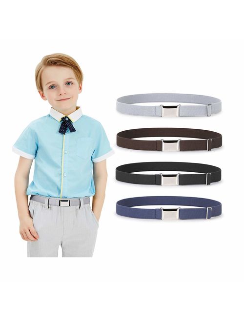 Kids Toddler Belt Elastic Stretch Adjustable Belt for Boys and Girls with Silver Square Buckle 2 Pack by JASGOOD