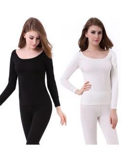 Womens Thermal Underwear Set Ultra Thin Crew Neck Base Layer Stretch Long Johns