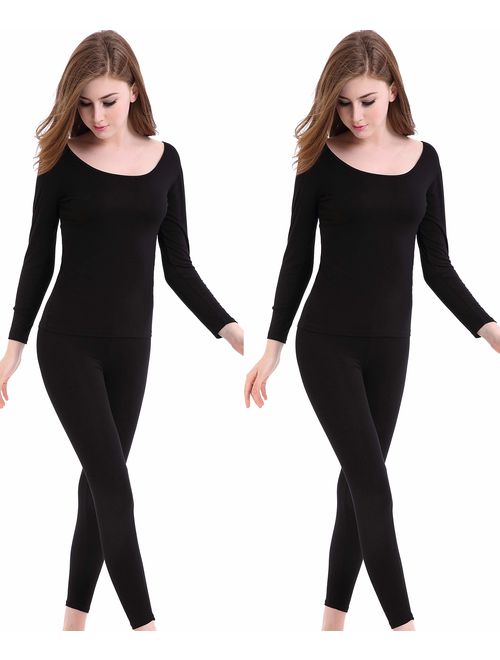 Womens Thermal Underwear Set Ultra Thin Crew Neck Base Layer Stretch Long Johns