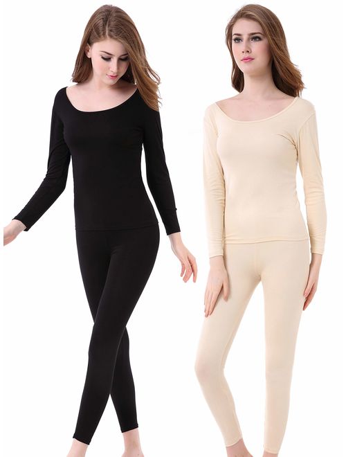 Womens Thermal Underwear Set Ultra Thin Crew Neck Base Layer Stretch Long Johns