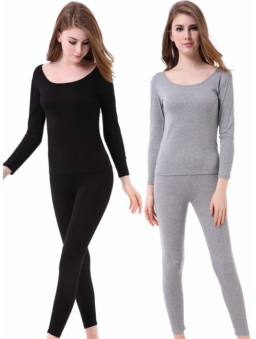 Womens Thermal Underwear Set Ultra Thin Crew Neck Base Layer Stretch Long Johns