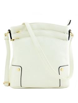 Triple Zip Pocket Large Crossbody Bag