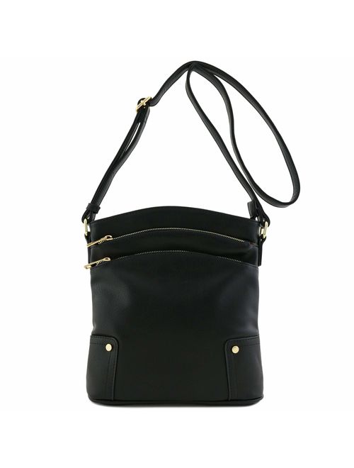 Triple Zip Pocket Large Crossbody Bag