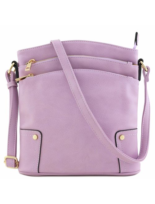 Triple Zip Pocket Large Crossbody Bag