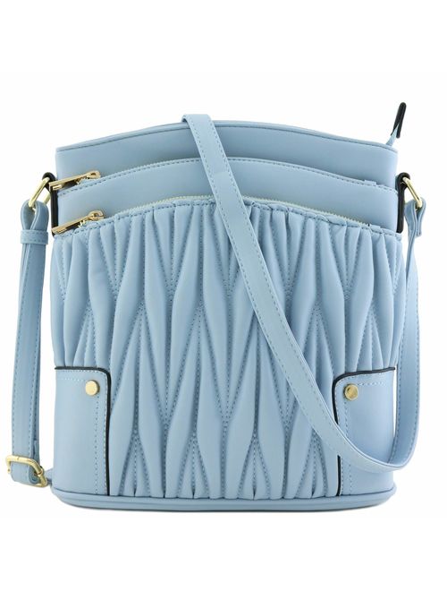 Triple Zip Pocket Large Crossbody Bag