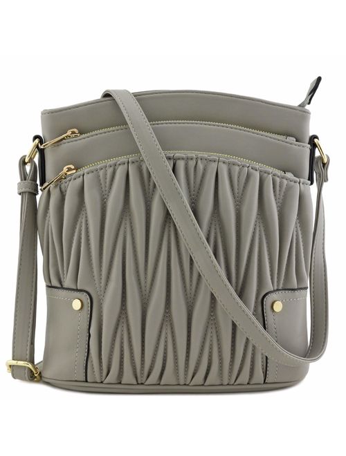 Triple Zip Pocket Large Crossbody Bag