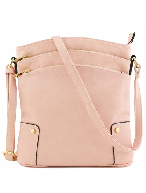 Triple Zip Pocket Large Crossbody Bag