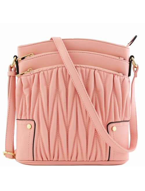 Triple Zip Pocket Large Crossbody Bag