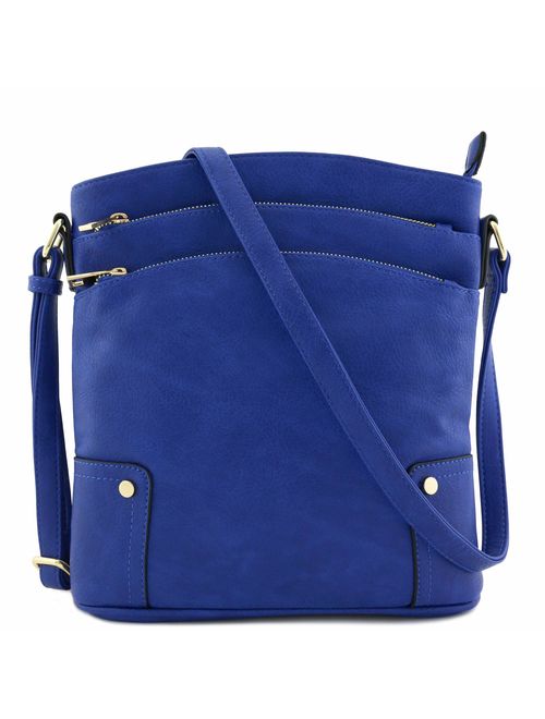 Triple Zip Pocket Large Crossbody Bag