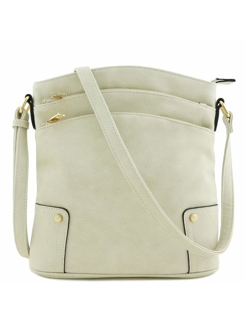 Triple Zip Pocket Large Crossbody Bag