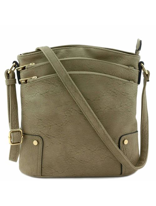 Triple Zip Pocket Large Crossbody Bag