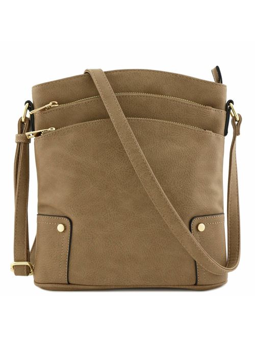 Triple Zip Pocket Large Crossbody Bag