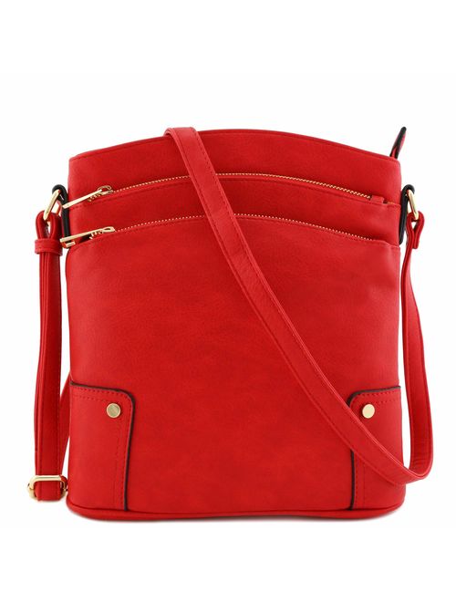 Triple Zip Pocket Large Crossbody Bag