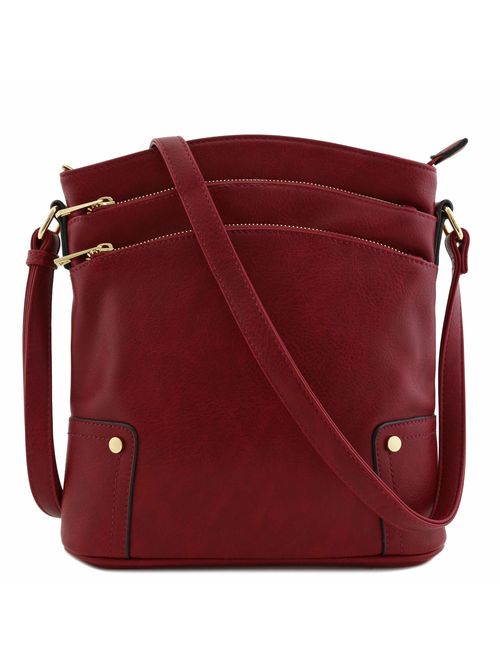 Triple Zip Pocket Large Crossbody Bag