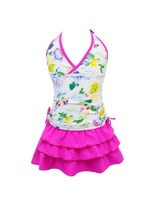 qyqkfly Girls Tankini 2 Piece 4Y-15Y Florence Adjustable Swimsuits (FBA)