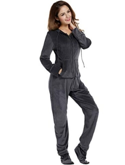 Women's One Piece Pajamas Coral Fleece Onesie Hooded Footed Jumpsuit Pajamas S-XL