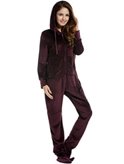 Women's One Piece Pajamas Coral Fleece Onesie Hooded Footed Jumpsuit Pajamas S-XL