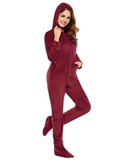 Women's One Piece Pajamas Coral Fleece Onesie Hooded Footed Jumpsuit Pajamas S-XL