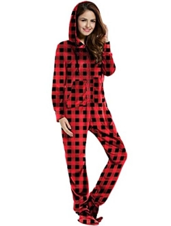 Women's One Piece Pajamas Coral Fleece Onesie Hooded Footed Jumpsuit Pajamas S-XL