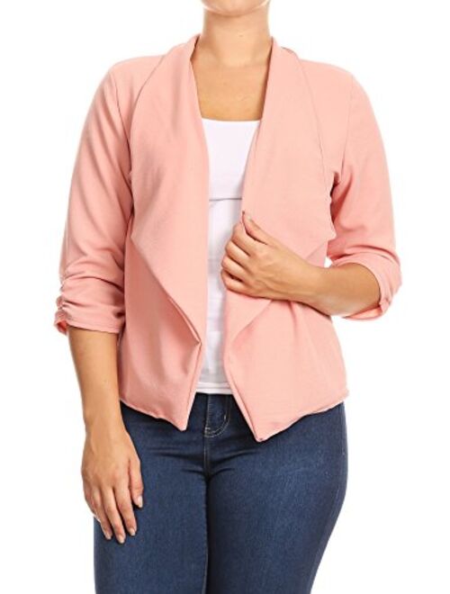 Women's Plus Size Solid Print Casual Basic Comfy Loose Fit Open Front Cardigan Blazer Jacket/Made in USA