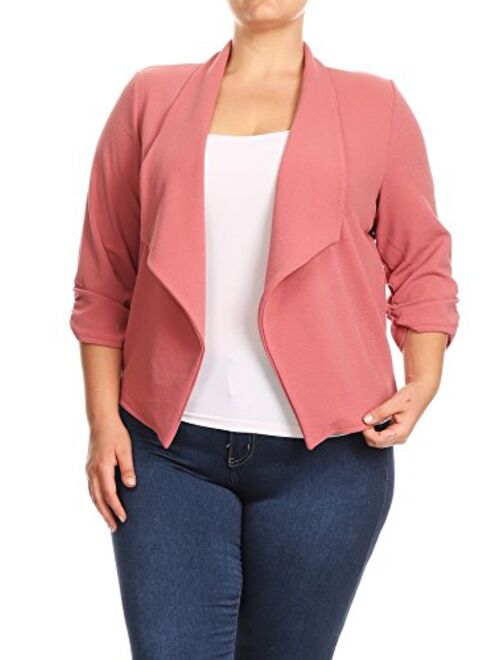 Women's Plus Size Solid Print Casual Basic Comfy Loose Fit Open Front Cardigan Blazer Jacket/Made in USA