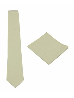 Mens Solid Linen Tie Set : Necktie with Matching Pocket Square-Various Colors