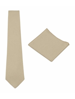 Mens Solid Linen Tie Set : Necktie with Matching Pocket Square-Various Colors