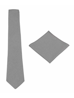 Mens Solid Linen Tie Set : Necktie with Matching Pocket Square-Various Colors