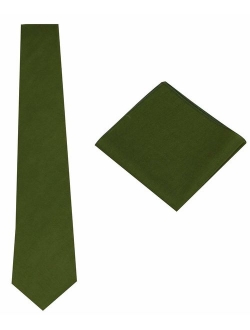 Mens Solid Linen Tie Set : Necktie with Matching Pocket Square-Various Colors