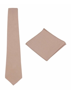 Mens Solid Linen Tie Set : Necktie with Matching Pocket Square-Various Colors