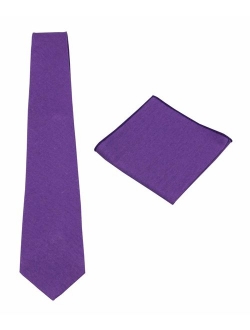 Mens Solid Linen Tie Set : Necktie with Matching Pocket Square-Various Colors