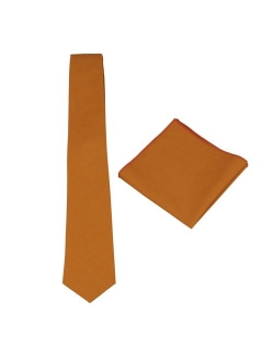 Mens Solid Linen Tie Set : Necktie with Matching Pocket Square-Various Colors