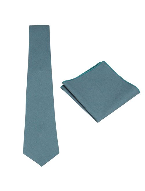 Mens Solid Linen Tie Set : Necktie with Matching Pocket Square-Various Colors