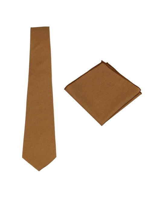 Mens Solid Linen Tie Set : Necktie with Matching Pocket Square-Various Colors