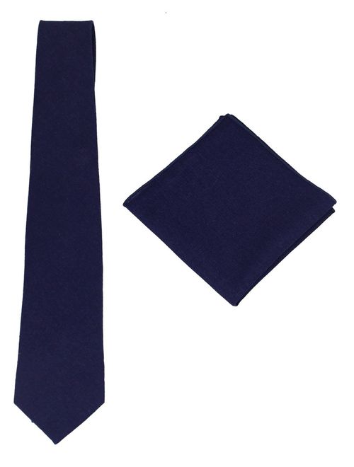 Mens Solid Linen Tie Set : Necktie with Matching Pocket Square-Various Colors