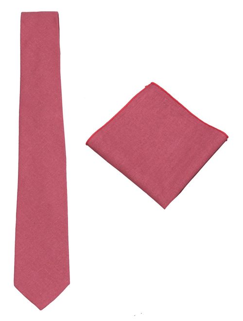 Mens Solid Linen Tie Set : Necktie with Matching Pocket Square-Various Colors