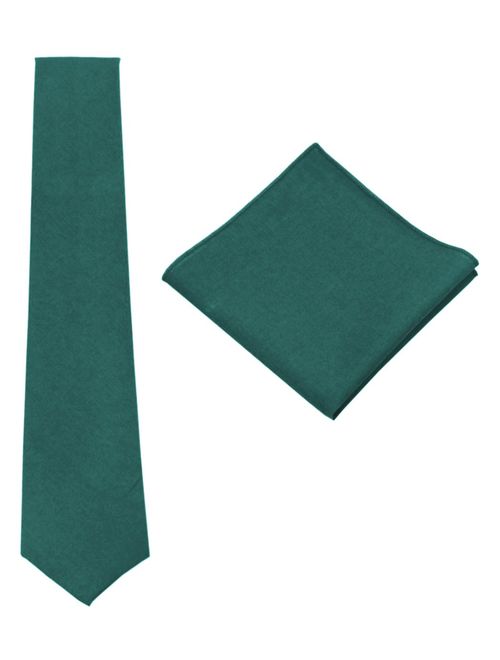 Mens Solid Linen Tie Set : Necktie with Matching Pocket Square-Various Colors