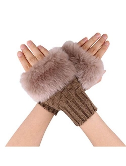 Simplicity Women's Winter Faux Fur Knit Fingerless Hand Warmer Mitten Gloves