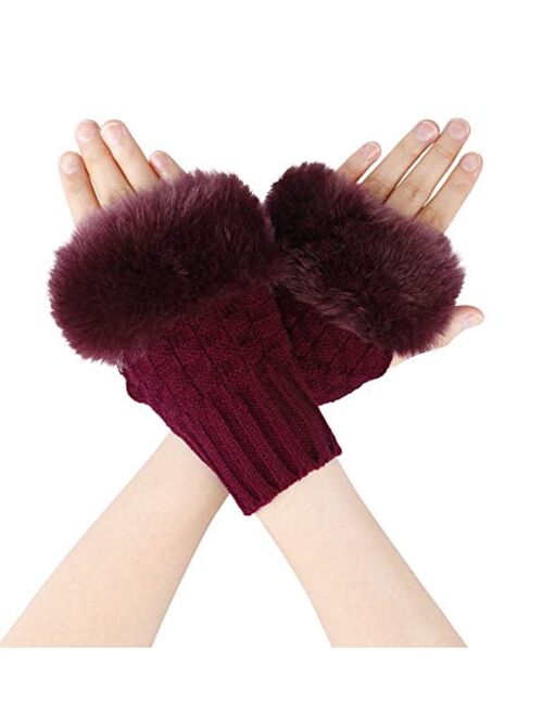 Simplicity Women's Winter Faux Fur Knit Fingerless Hand Warmer Mitten Gloves